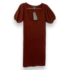 French Connection Dress Knit Mini Chocolate Brown Scoop Neck Sweater Sze XS NWT
